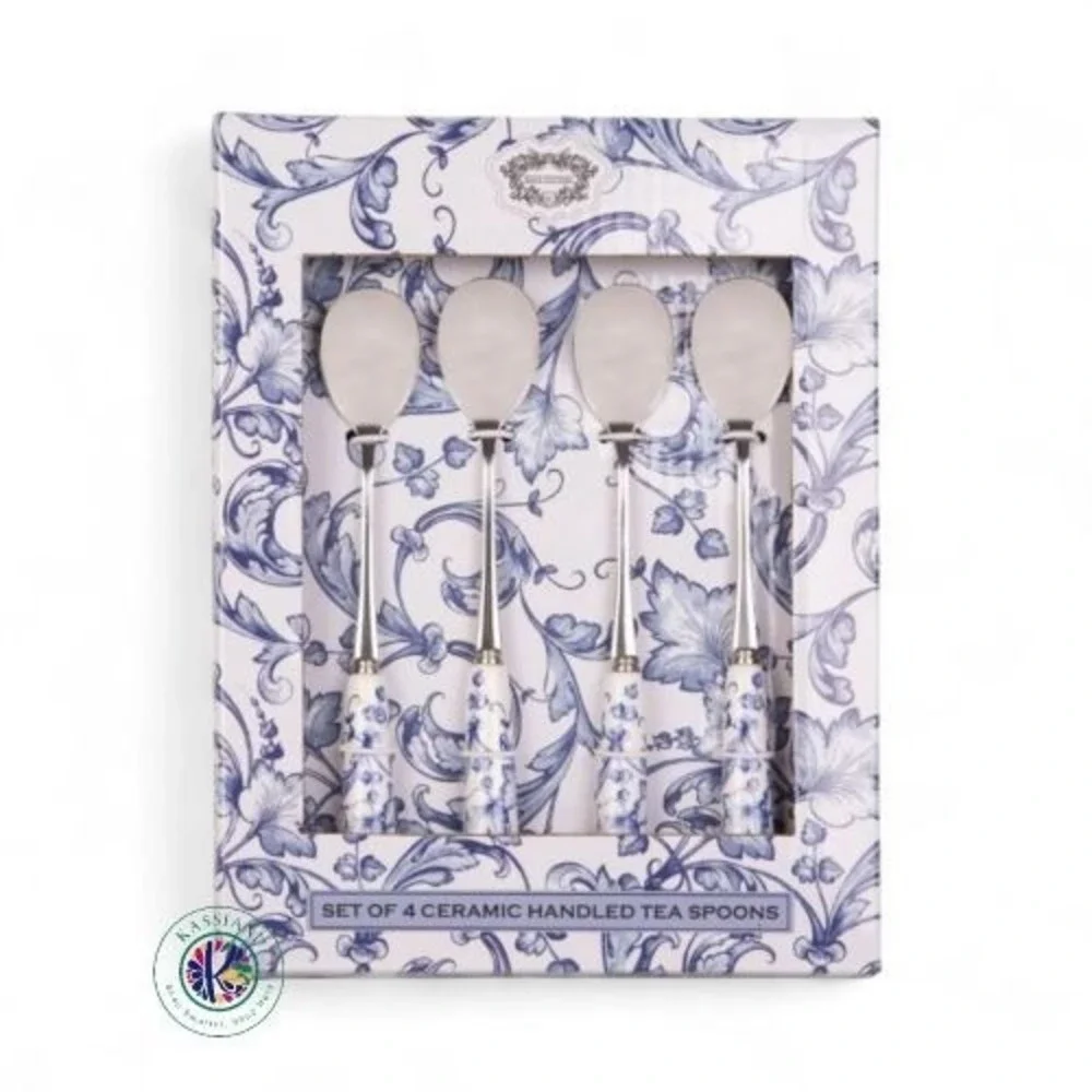 Kent Pottery Scroll Tea Spoons – Blue &‎ White Ceramic Collectible Set of 4